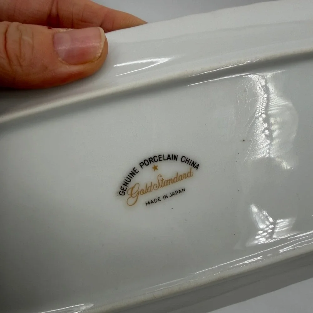 Gold Standard Butter Dish Floral Pink Rose Silver Trim Vintage Whimsical NOS